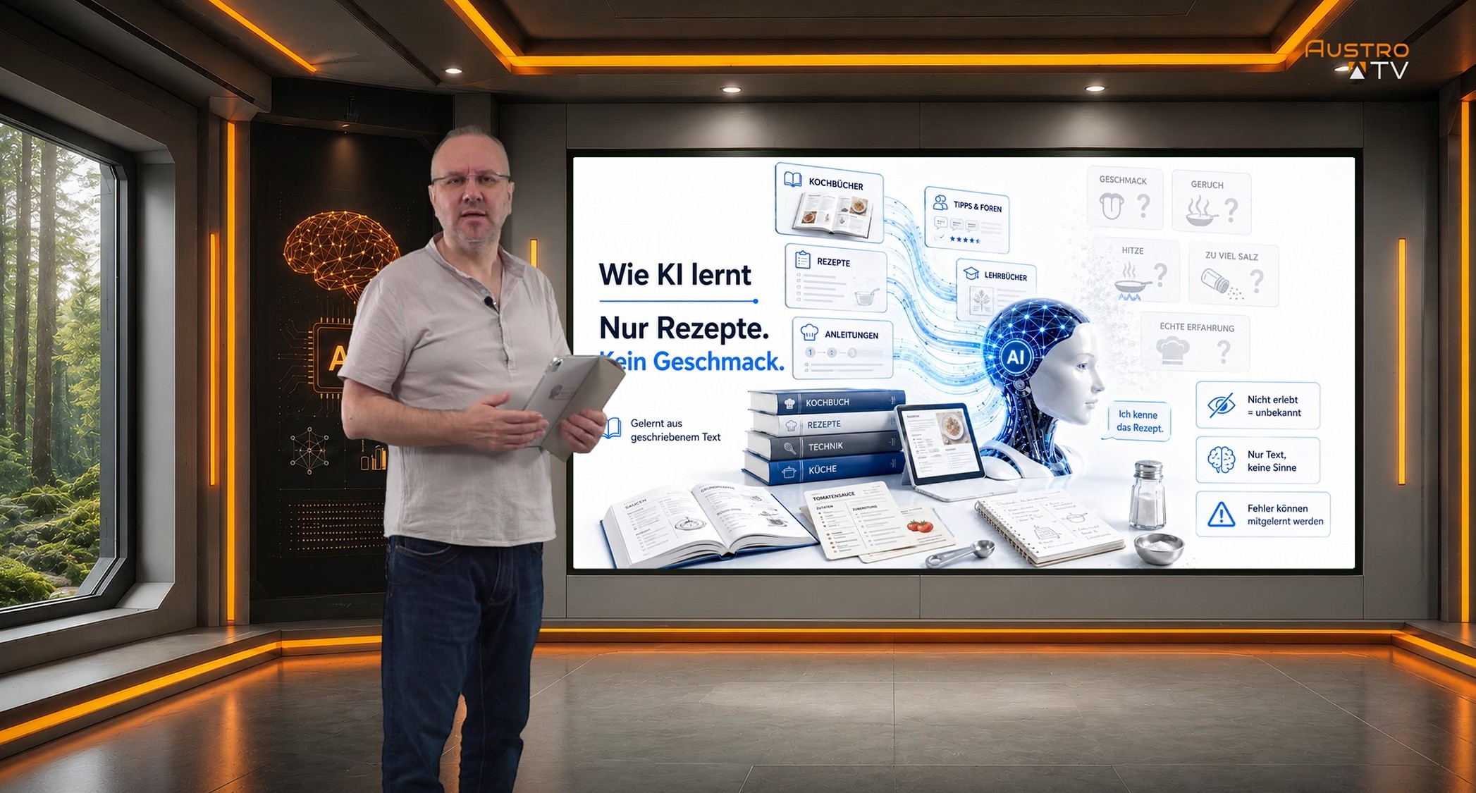 Gerald Badegruber im TV-Studio – Wie KI lernt: Nur Rezepte, kein Geschmack